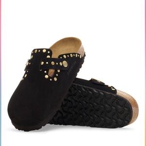 Boston Rivets Black Suede Leather with Gold Rivets Size 40 Med/Narrow